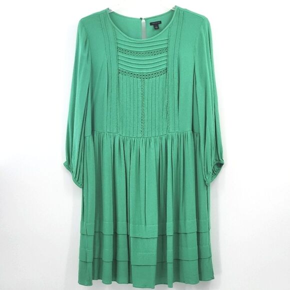 Ann Taylor Pleated Dress Plus Size 14 Kelly Green Knee Length Office Work Career - Picture 1 of 10